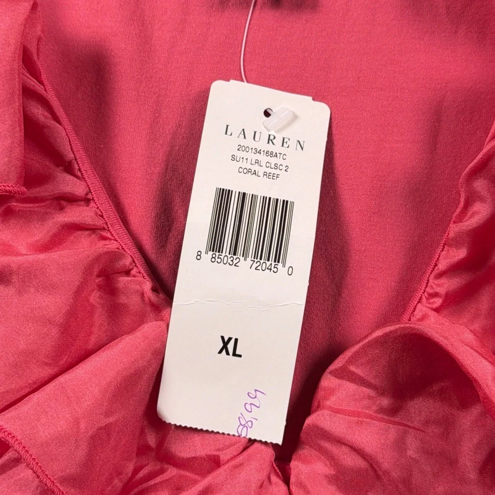 Lauren Ralph Lauren Sleeveless Top Womens XL Coral Pink Ruffle V-Neck READ